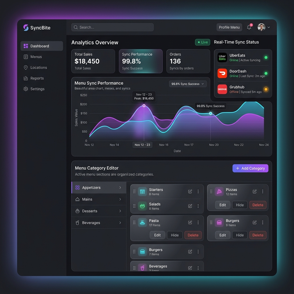 SyncBite Admin Dashboard Mockup